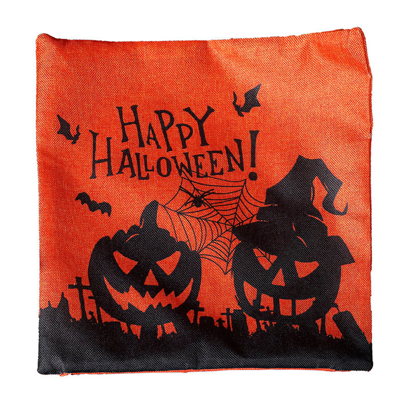 Halloween Themed Linen Plush Square Pillowcase - 43x43cm Decorative Throw Pillow Cover