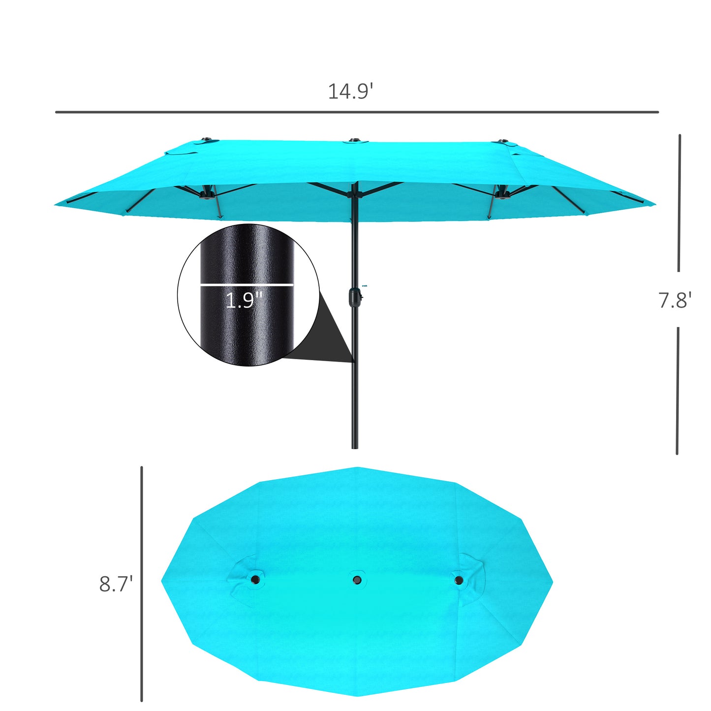 15ft Double-Sided Market Umbrella - Light Blue Outdoor Shade