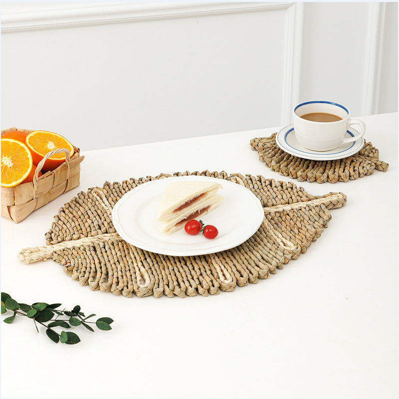 Handwoven Leaf-Shaped Coasters and Trivets for Home Decor, Thickened, Multiple Sizes