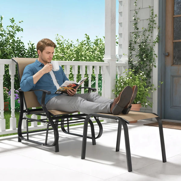 Outdoor Glider Chair with Ottoman - Black/Tan Set