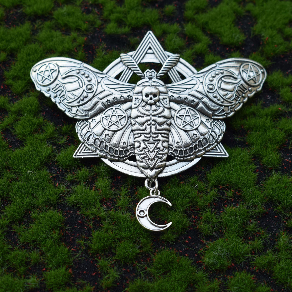 Retro Gothic Moth and Moon Hairpin