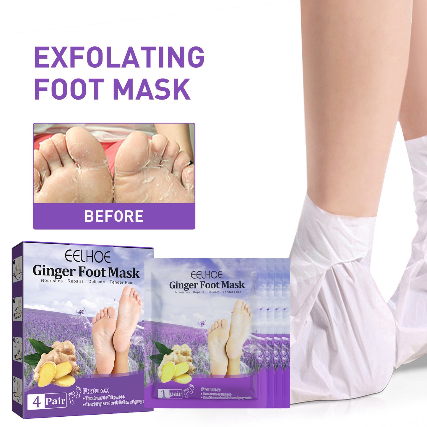 Ginger Foot Mask for Exfoliating and Moisturizing Dry Cracked Skin