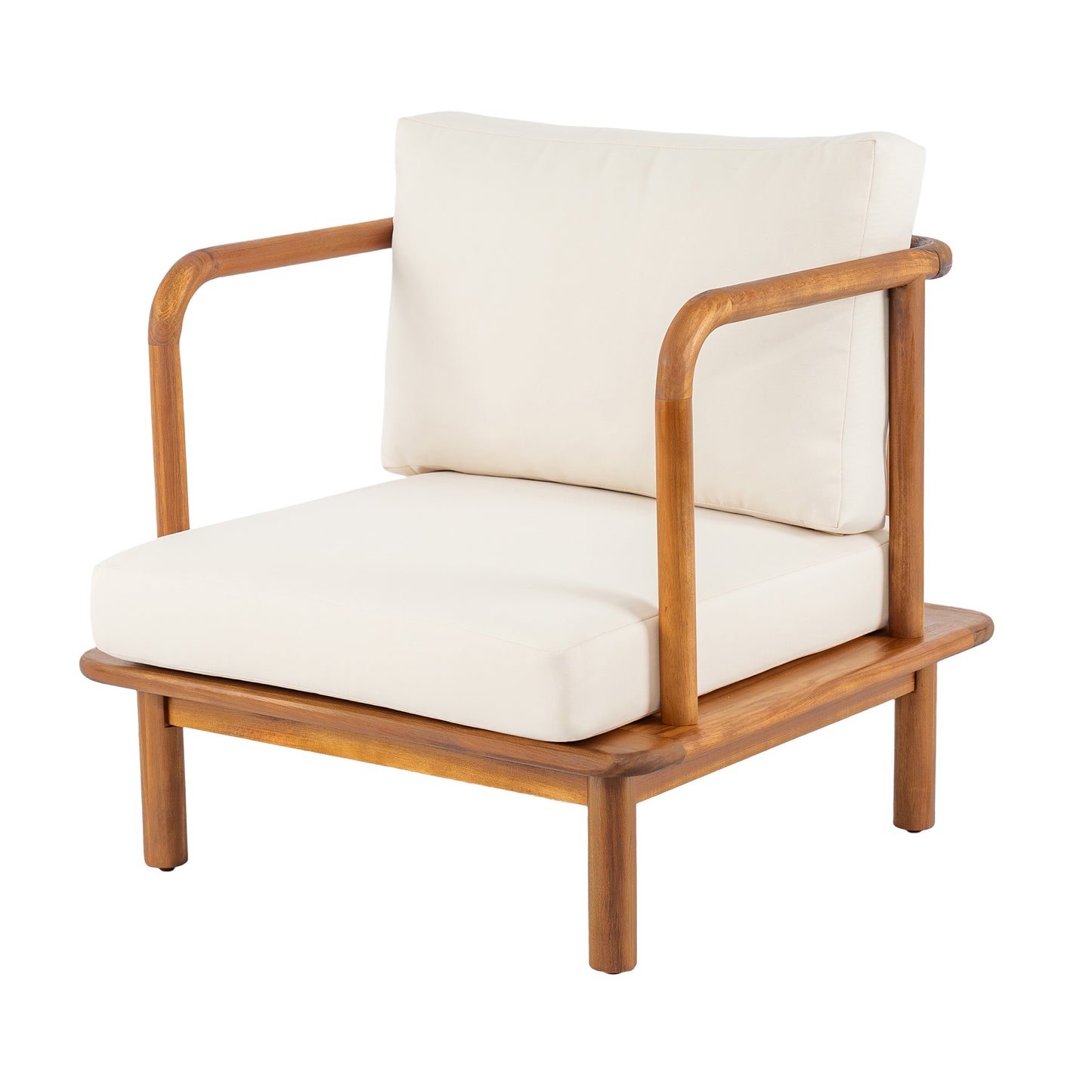 Acacia Wood Club Chairs with Cream Cushions - Set of 2
