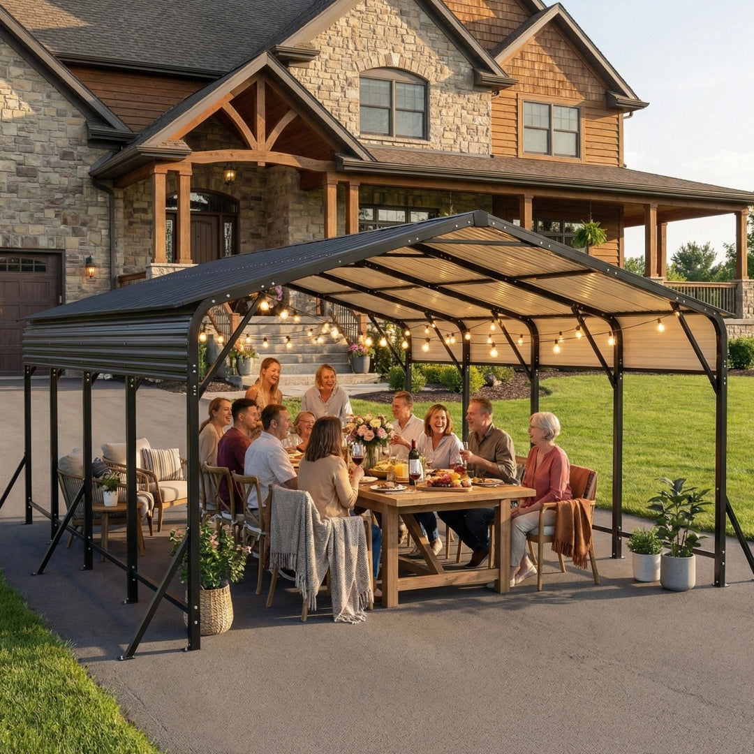 Heavy Duty Galvanized Steel Carport Canopy with Waterproof Roof - Large Capacity Shelter