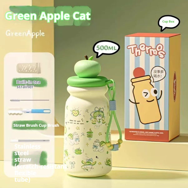 Insulated Stainless Steel Straw Cup for Pets with 500ml Capacity - Keep Drinks Fresh