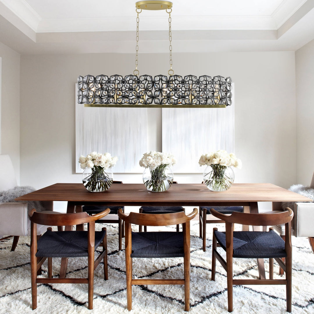 Contemporary Crystal Pendant Chandelier - Black & Gold Modern Light Fixture for Dining Room