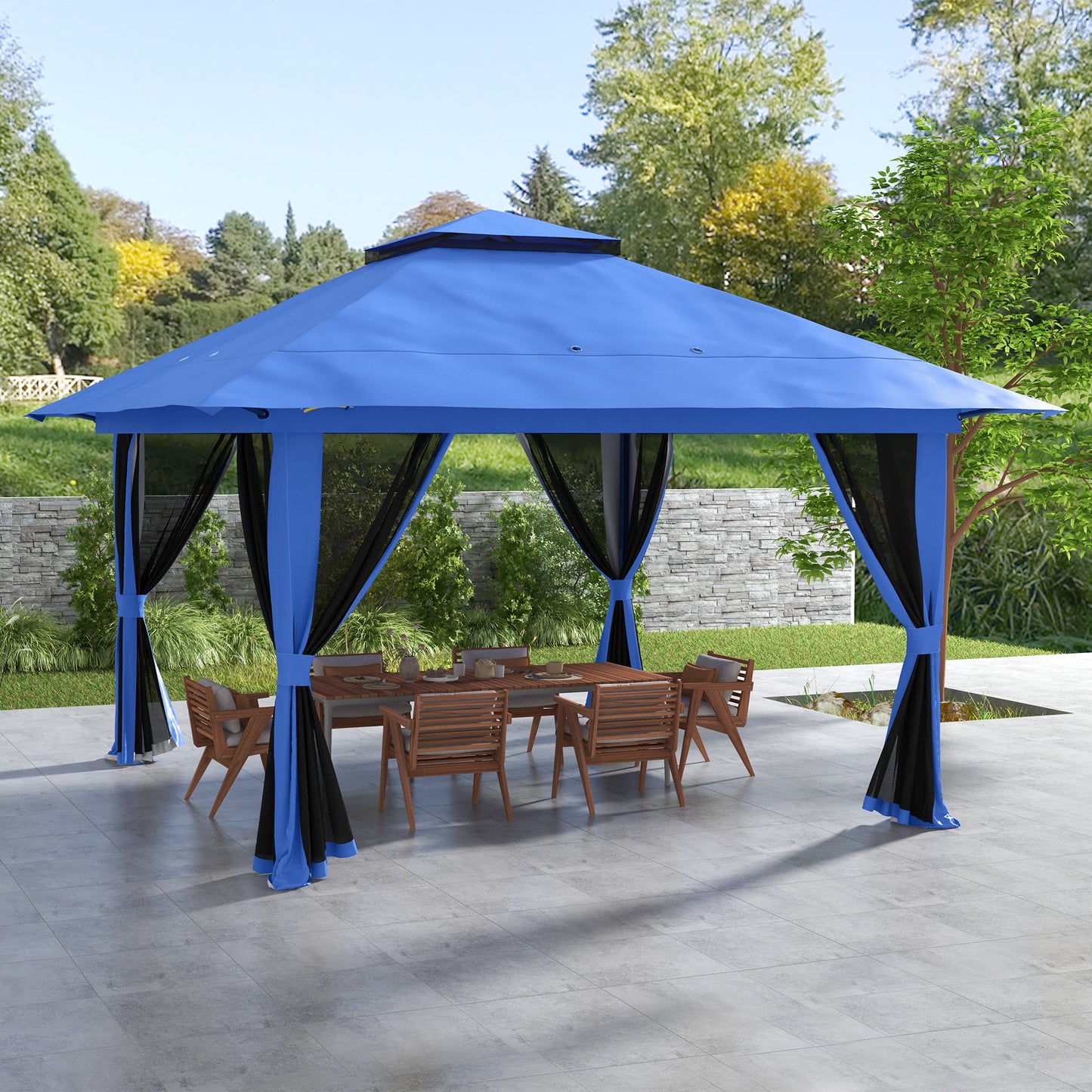 13x13 Pop Up Gazebo Canopy Tent with 2-Tier Roof & Carry Bag - Blue