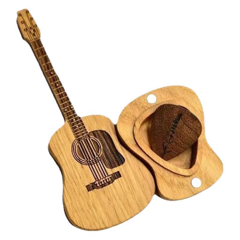 Wooden Guitar Ornament with Stand and Pick Box - Modern Decorative Gift