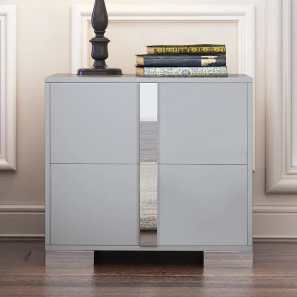 Elegant Gray Nightstand with 2 Drawers and Metal Feet