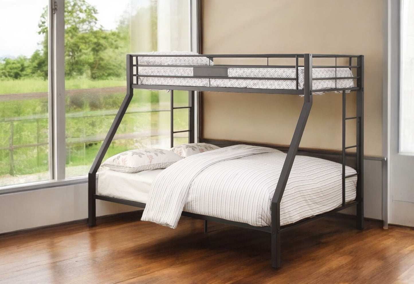 Limbra Sandy Black Finish Twin XL/Queen Bunk Bed - Metal Frame