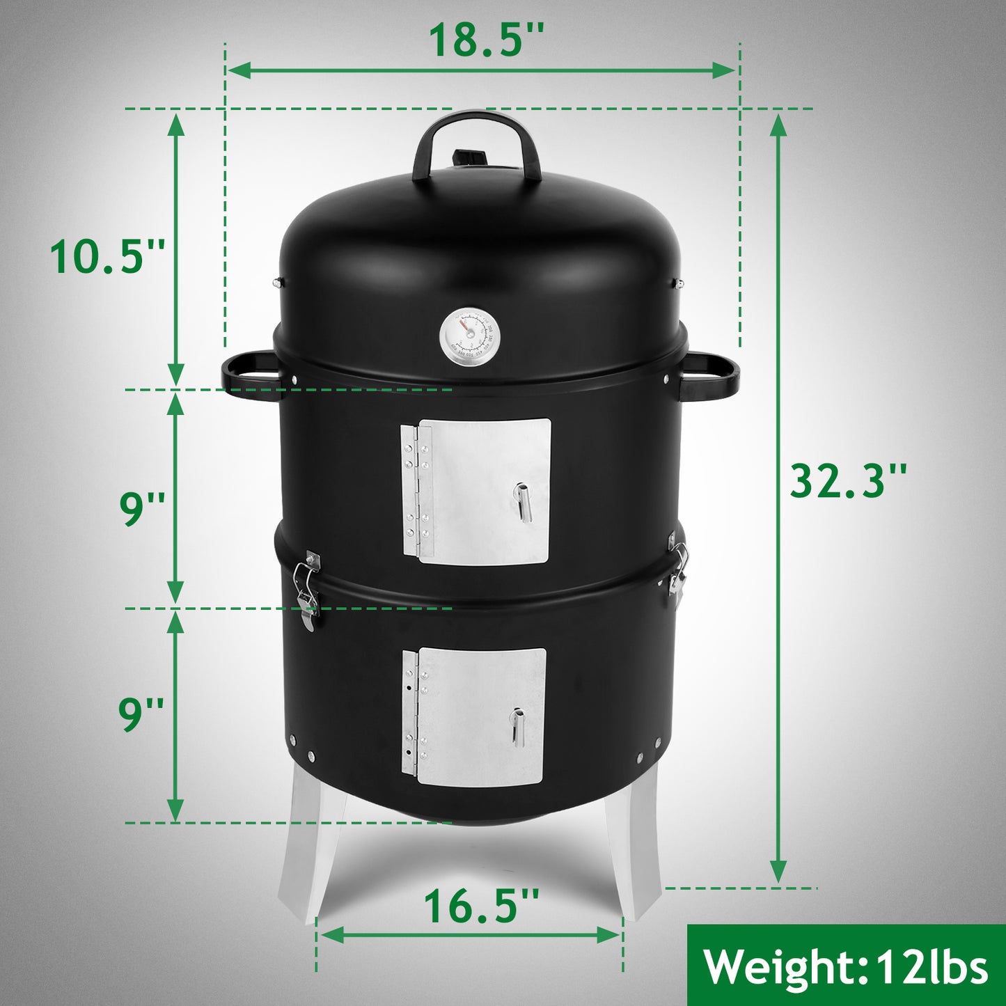 Vertical Charcoal Smoker 18.5 Inch Heavy Duty Portable Outdoor Grill with Thermometer
