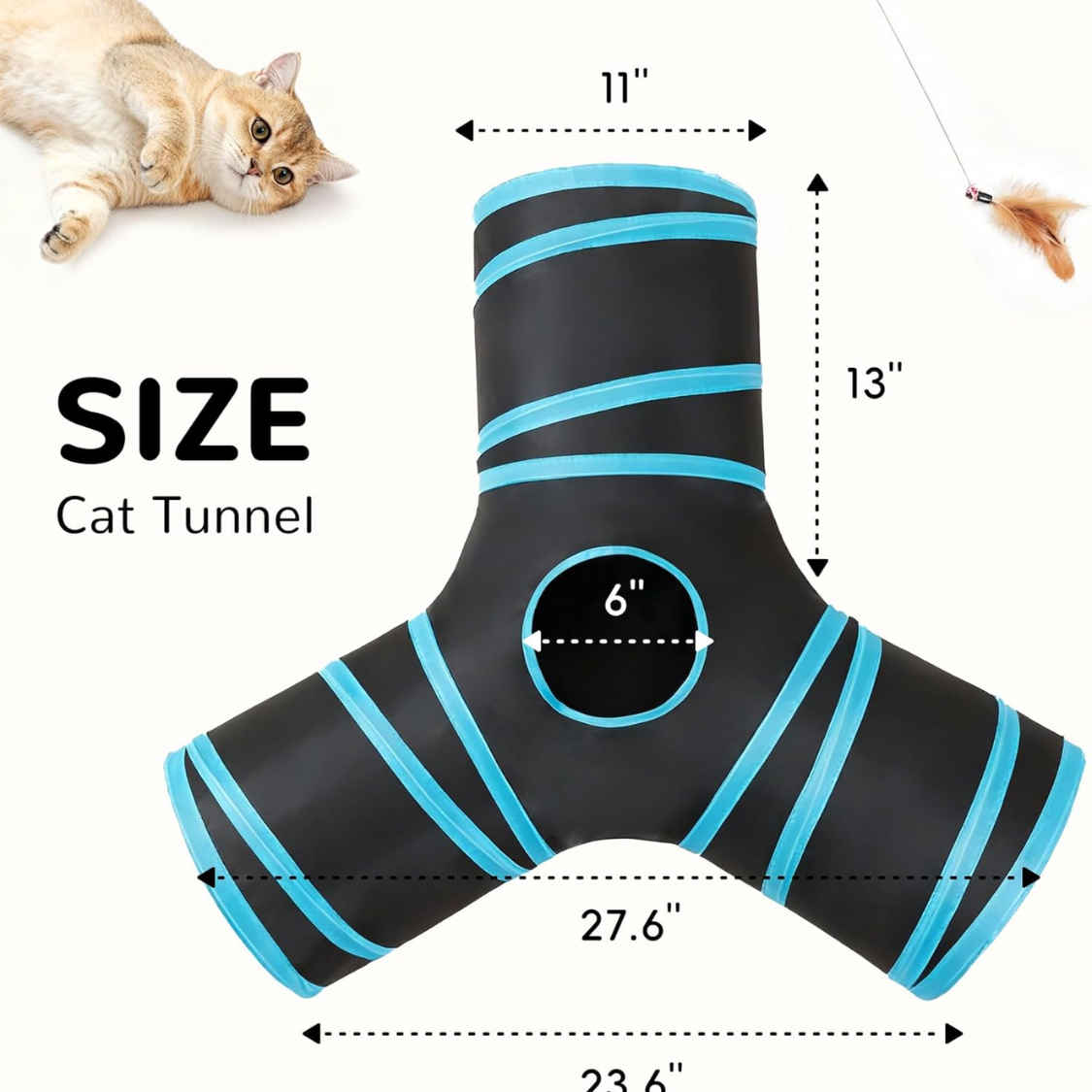 Collapsible Cat Tunnel Tube Toys for Indoor Cats with Peek Holes & Teaser Wand