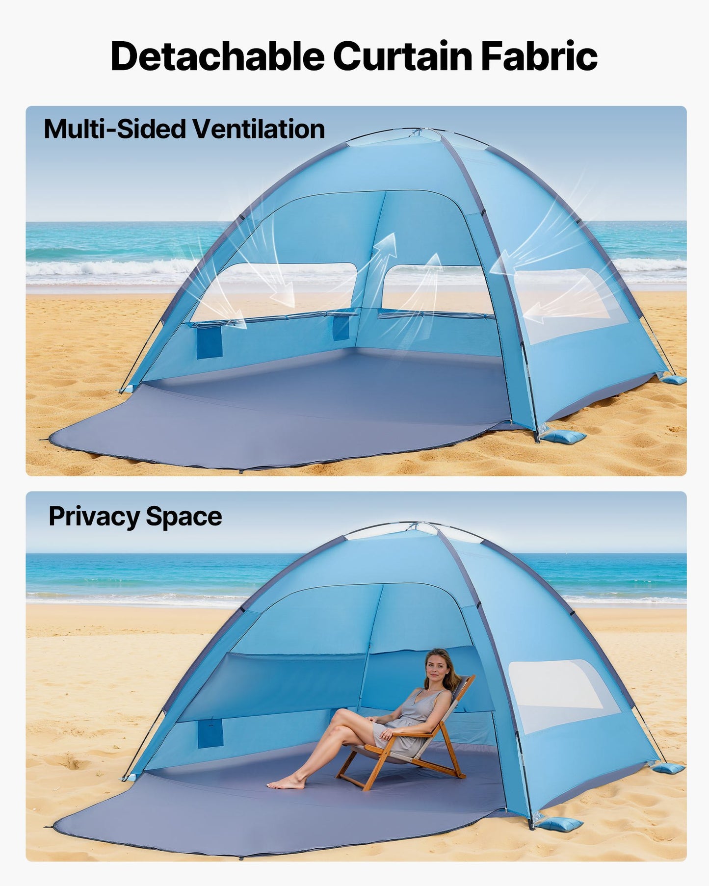 8-Person Beach Sun Shelter Tent UPF 50+ Portable Shade Canopy with Carrying Bag