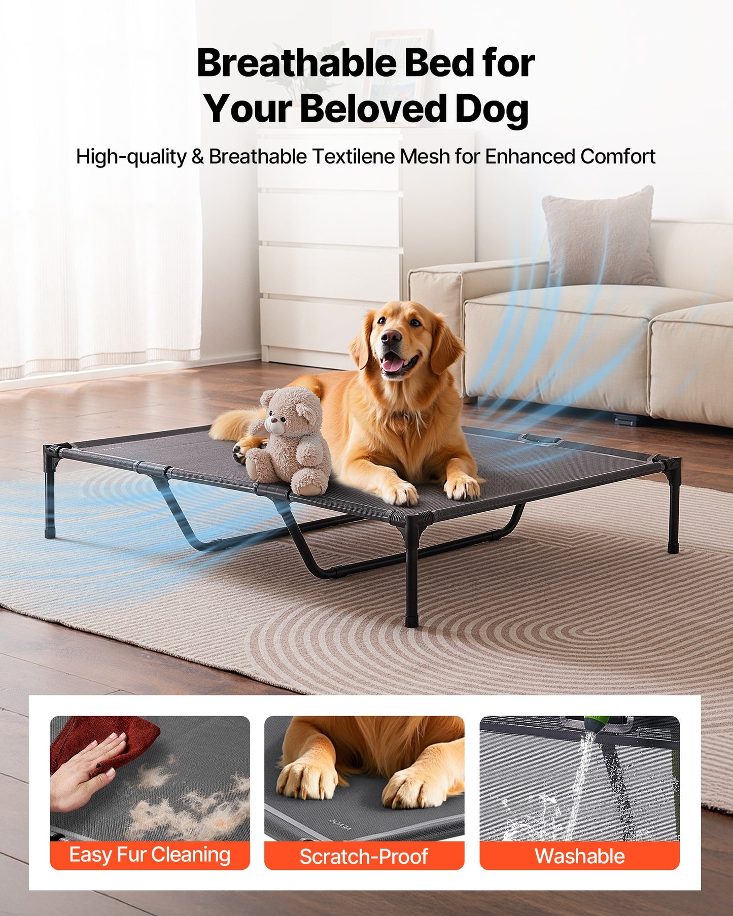 Large Portable Elevated Dog Bed with Metal Frame - XL Breathable Mesh Pet Cot