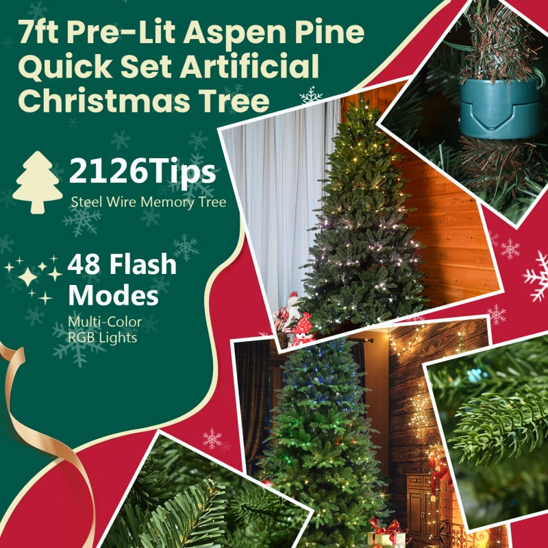 7ft Mixed PE/PVC Christmas Tree with RGB LED Lights