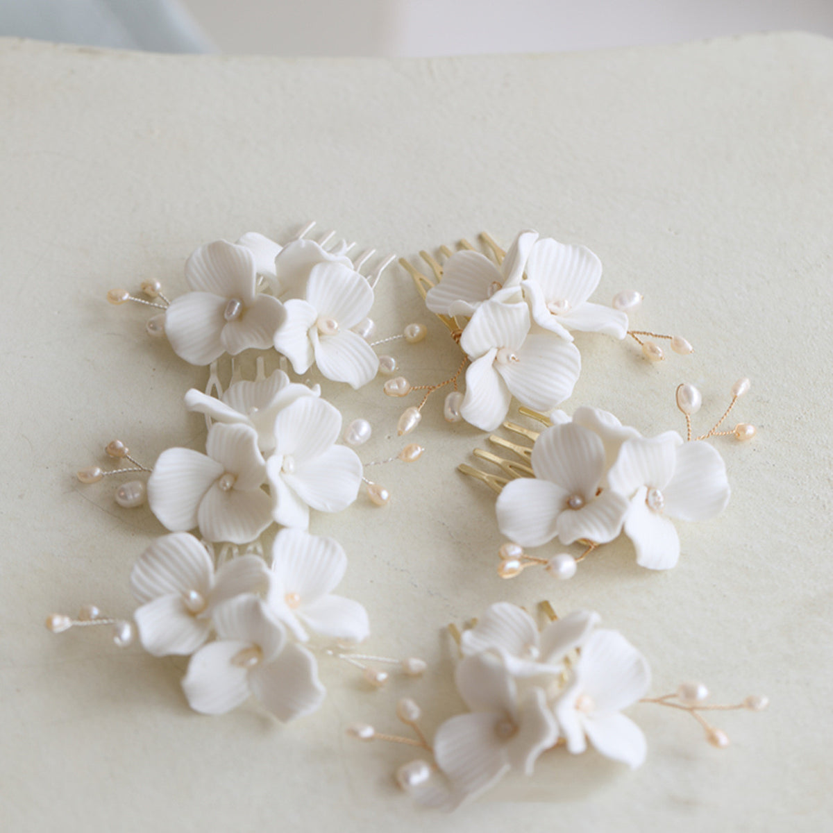 Ceramic Flower Bridal Headdress with Pearl Details