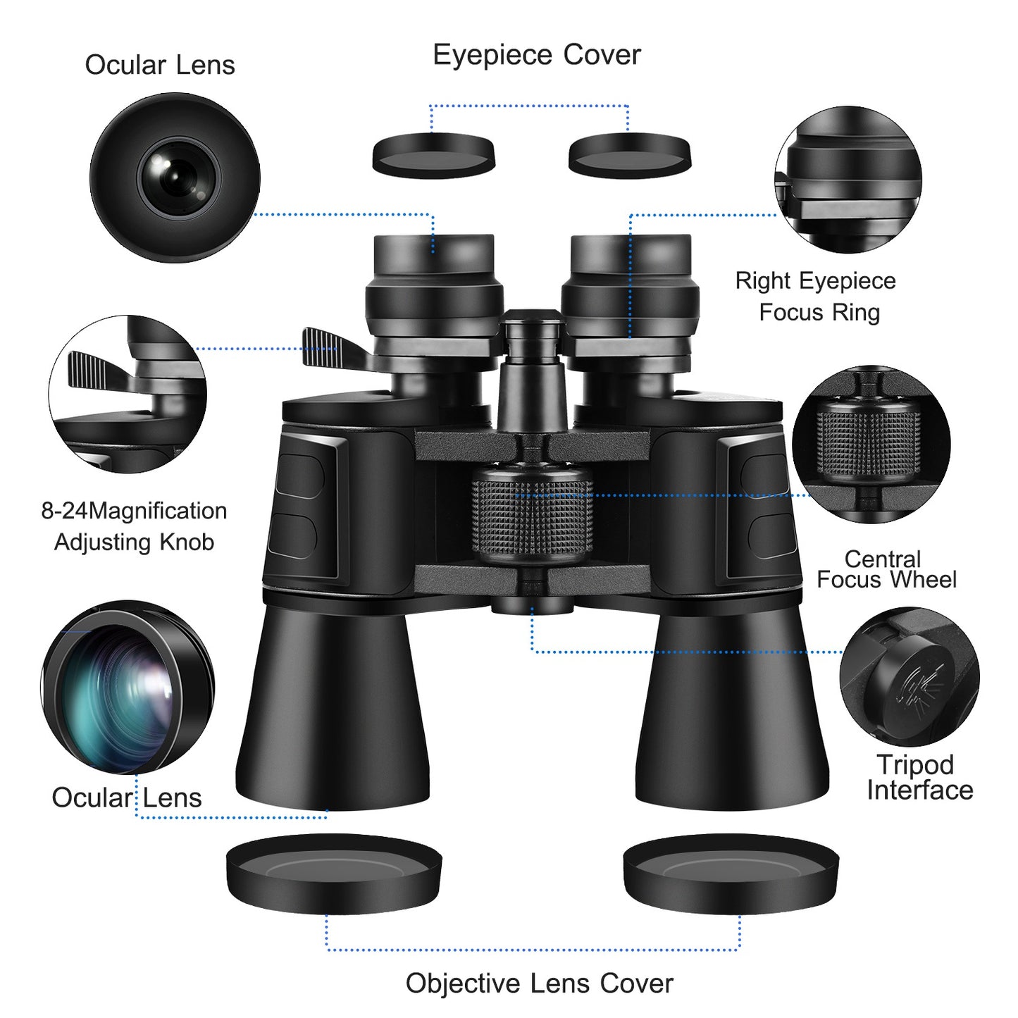 Portable Zoom Binoculars with Low Light Night Vision - Black