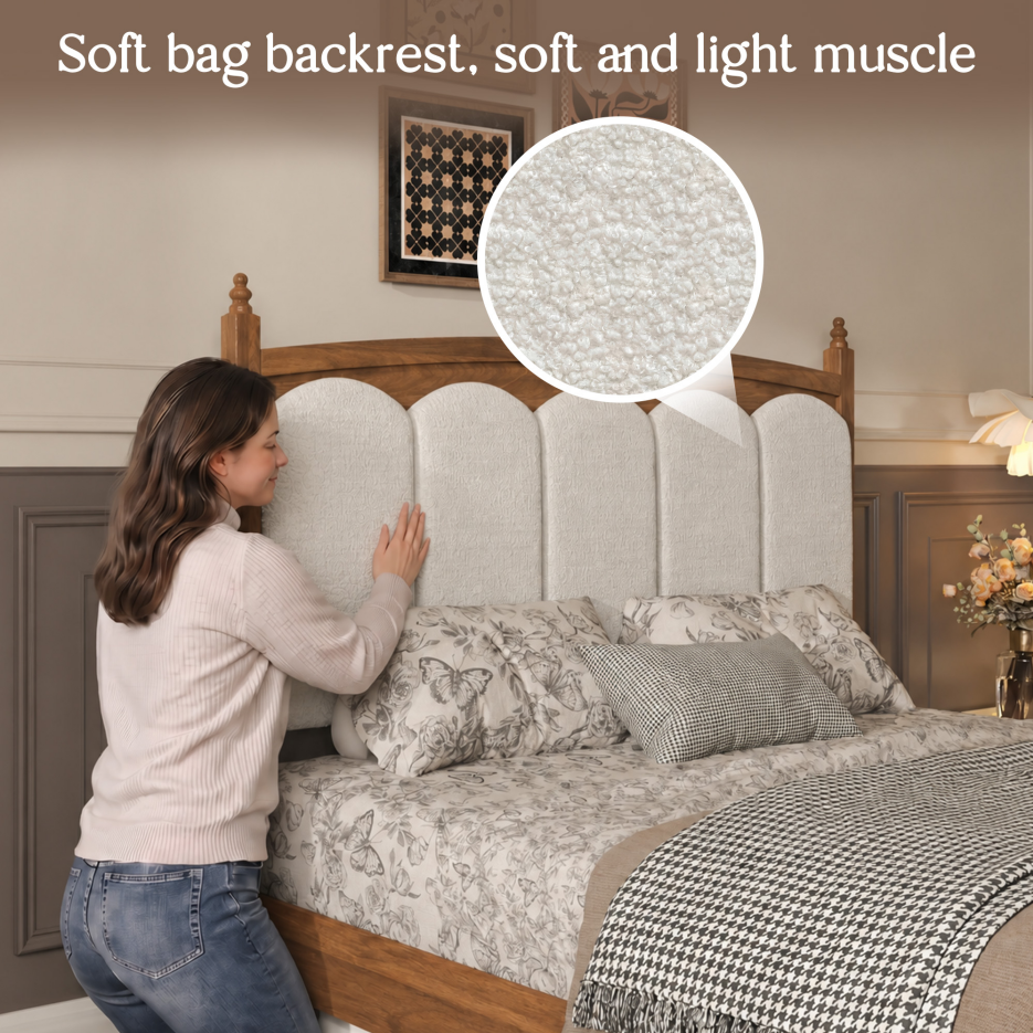 Queen Size Platform Bed Frame with Upholstered Headboard - Brown