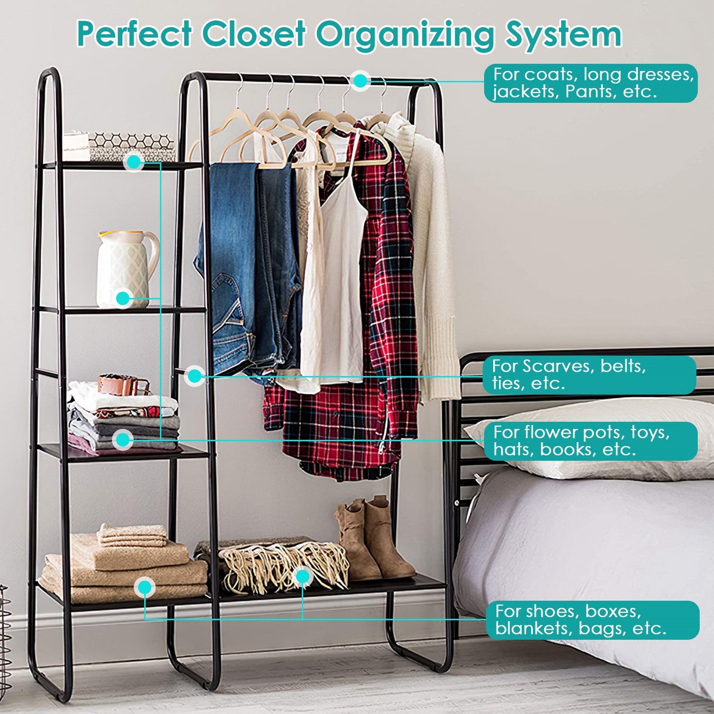 1Pc Metal Garment Hanging Rack Shoe Clothing Organizer Shelves