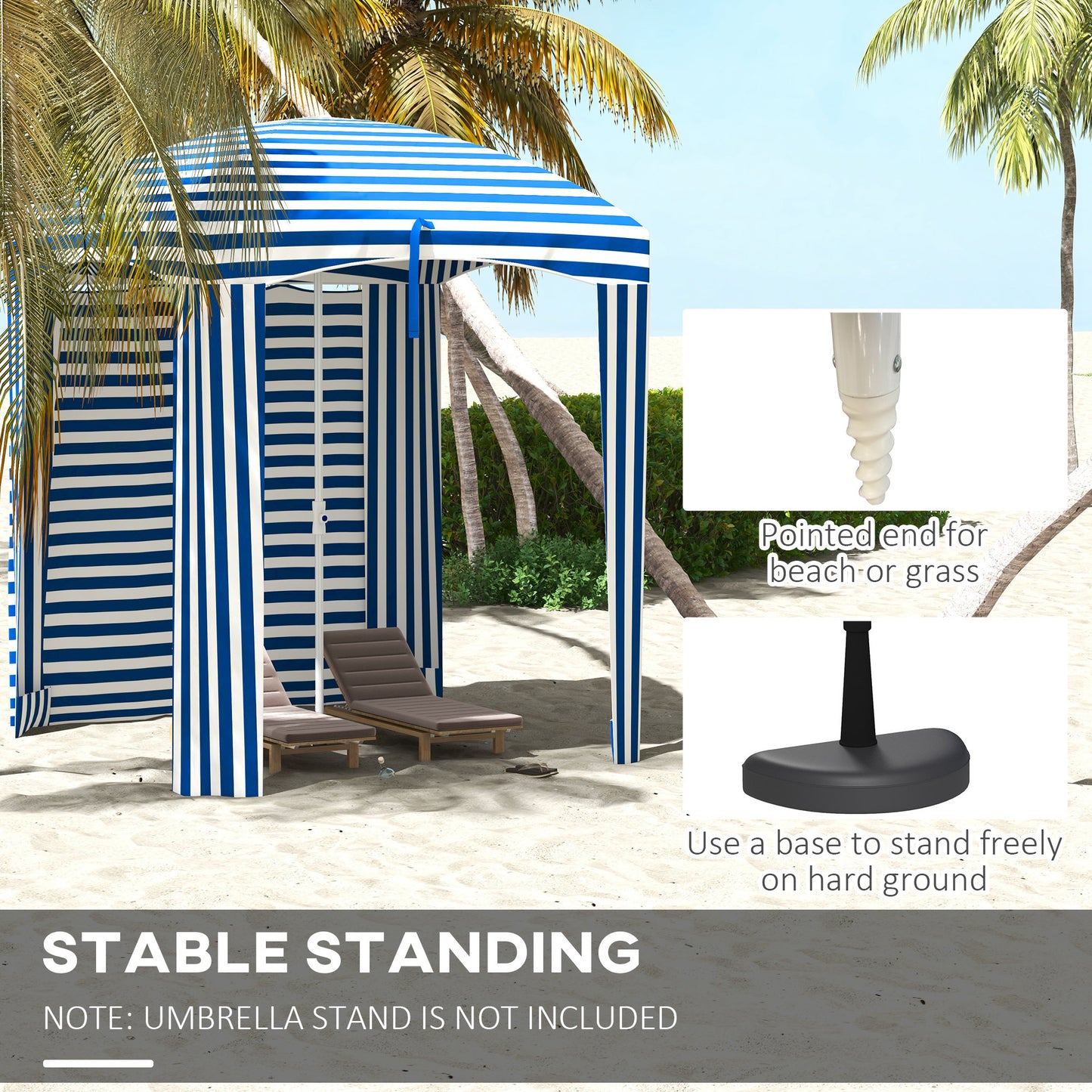 Beach Cabana Umbrella with Walls & Vents - Blue White Stripe