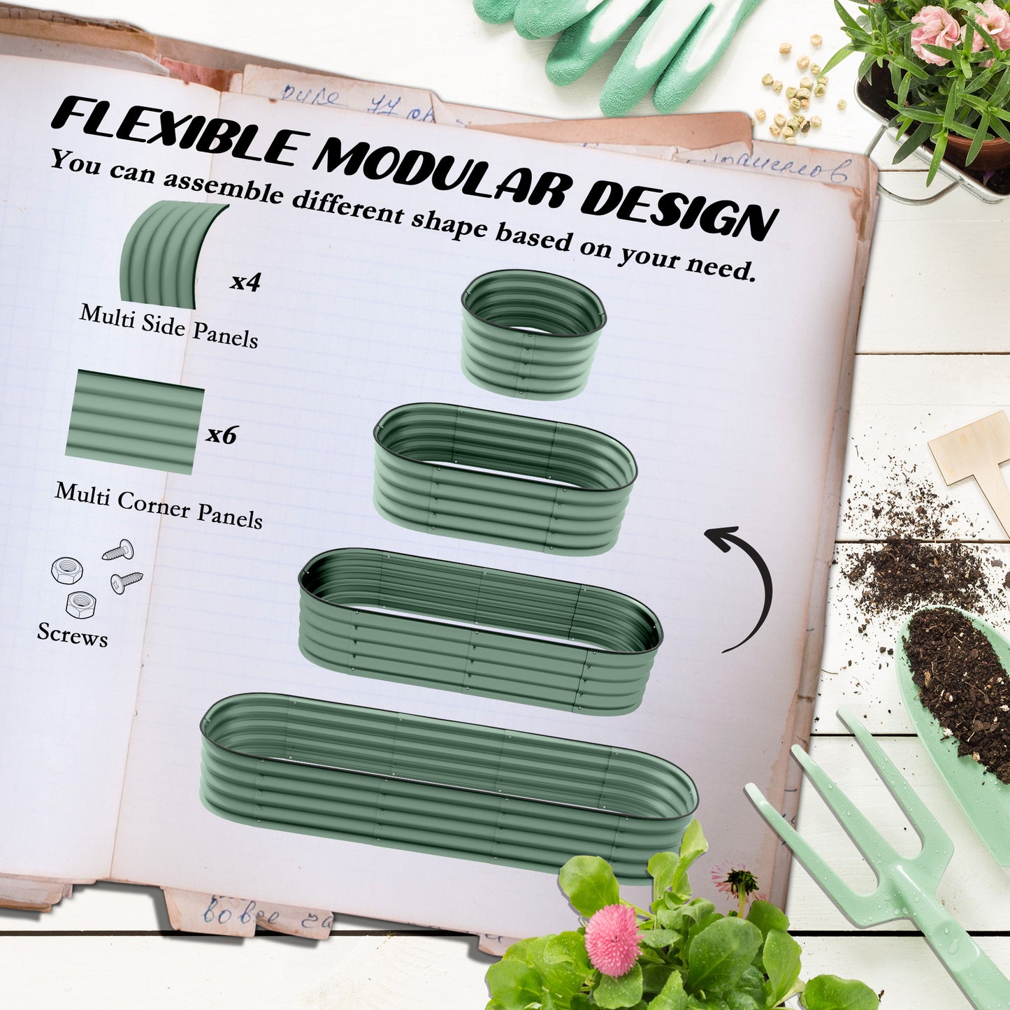 Galvanized Raised Garden Bed Kit - Eco-Friendly Metal Planter Box, Green, 76.75 x 24.5 x 11.75 Inches