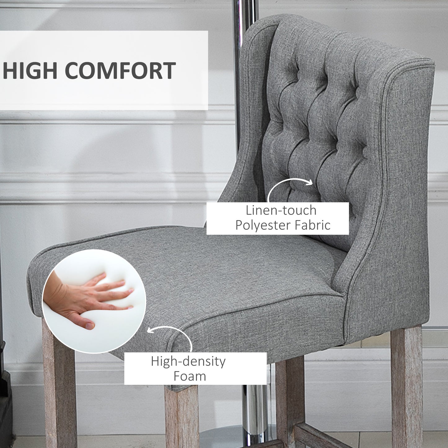 26.25" Counter Height Bar Stools, Tufted Wingback Armless Upholstered
