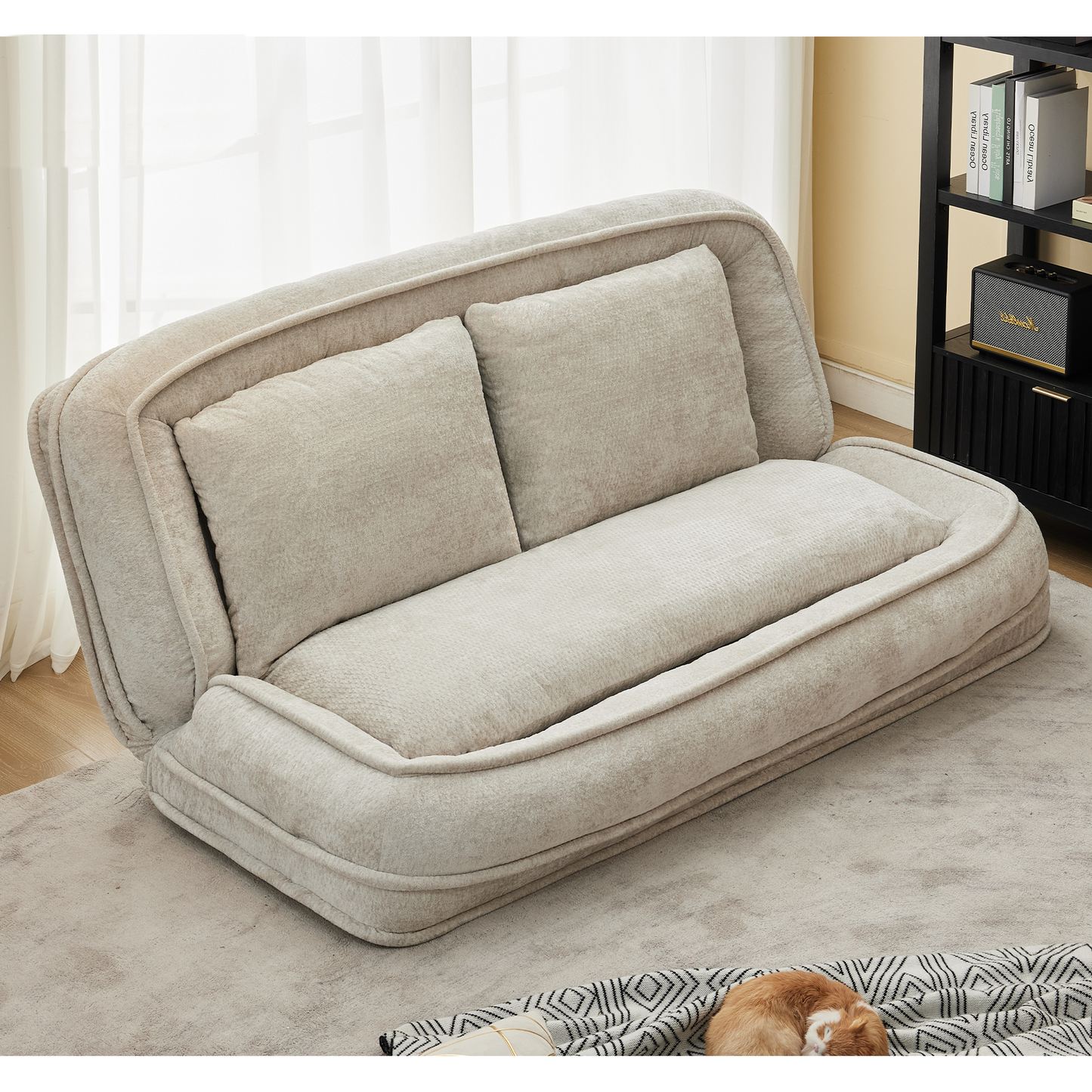 Extra Large Chenille Lazy Sofa Loveseat - Beige 2-in-1 Dog Bed
