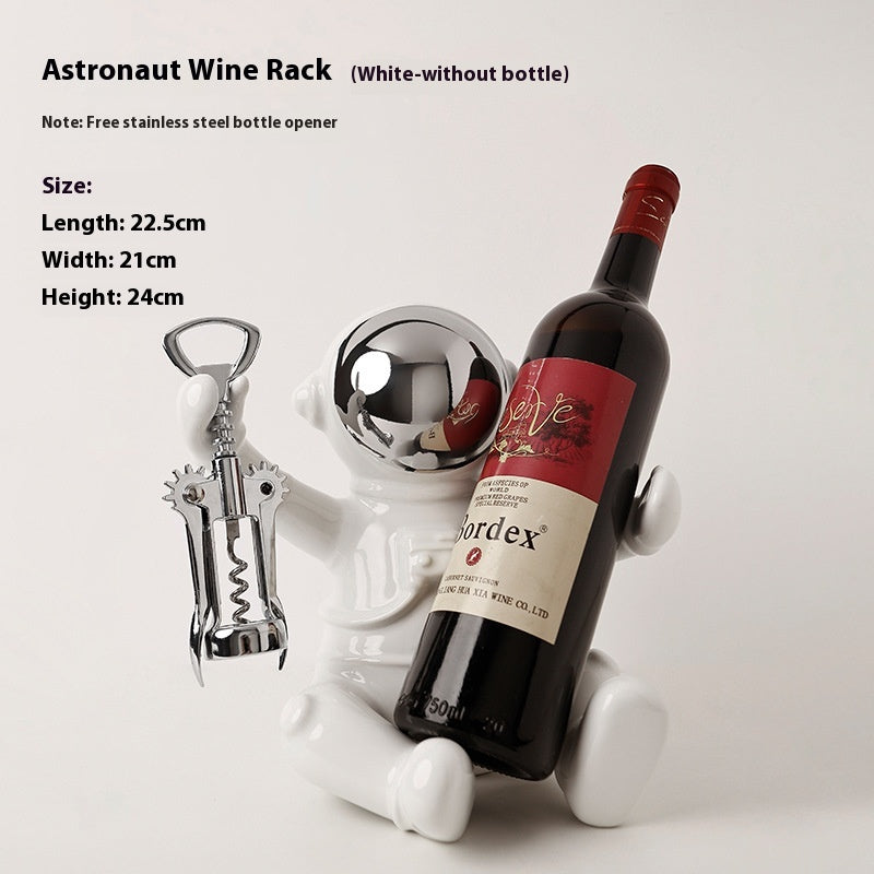 Modern Astronaut Wine Rack Decor - Silver Plated Wine Bottle Holder