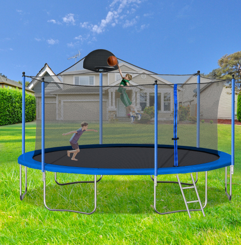 14FT Trampoline for Kids & Adults with Basketball Hoop and Safety Net