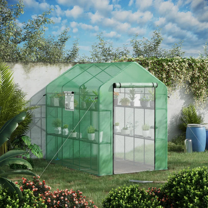 Walk-In Greenhouse for Outdoors with Mesh Door & Windows - 18 Shelves, UV Protection, Plant Labels, Green
