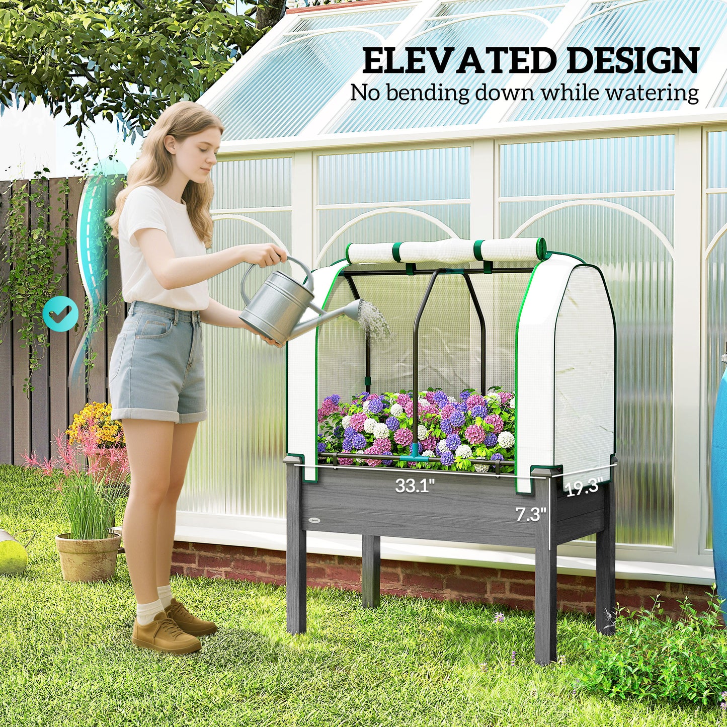 Outdoor Raised Garden Bed with PE Greenhouse Cover - 35x22x47 Inch Planter Box
