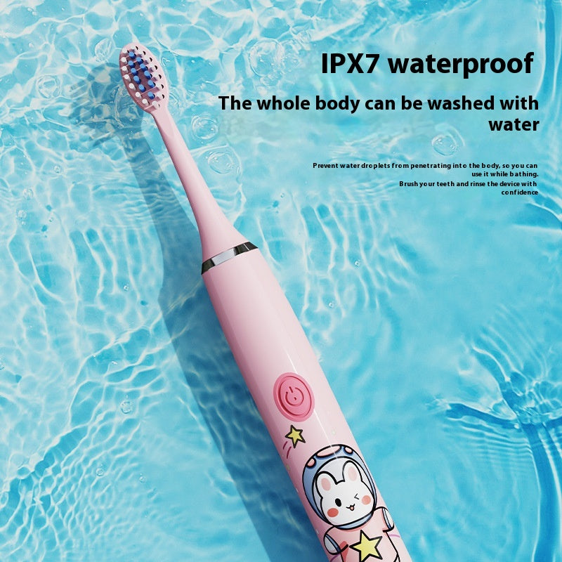 Electric Cartoon Soft Bristle Rechargeable Waterproof Toothbrush with 3 Brush Heads