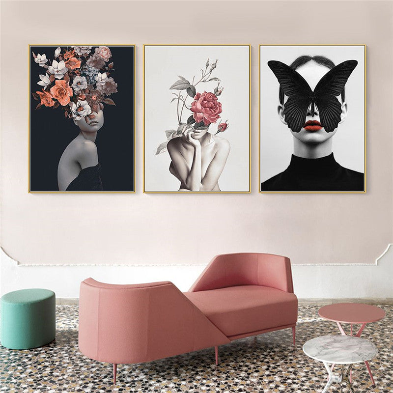 Abstract Floral Canvas Wall Art Poster for Living Room Decor