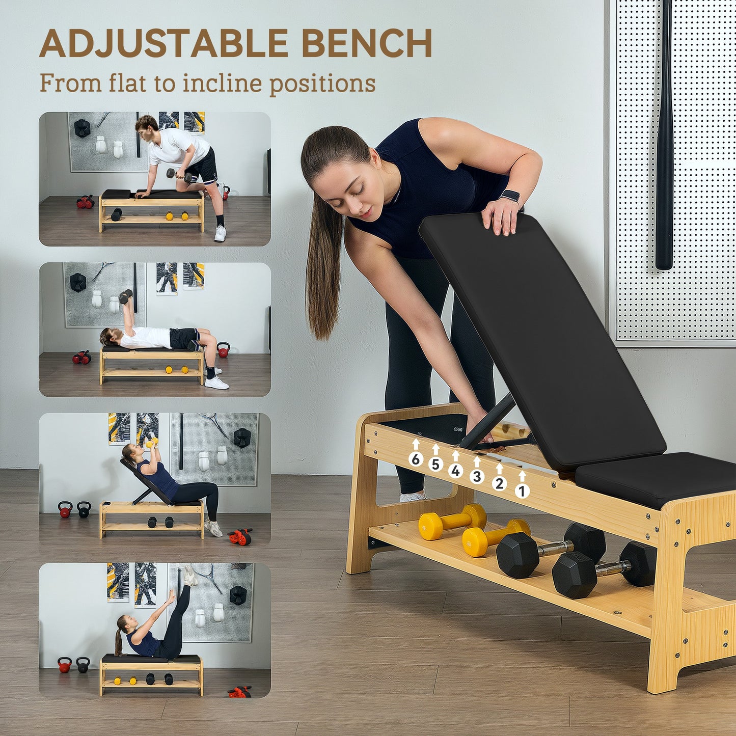 Adjustable Weight Bench with Dumbbell Rack - Black