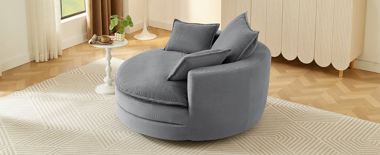 360° Swivel Barrel Chair with Dual-Layer Cushion - Grey