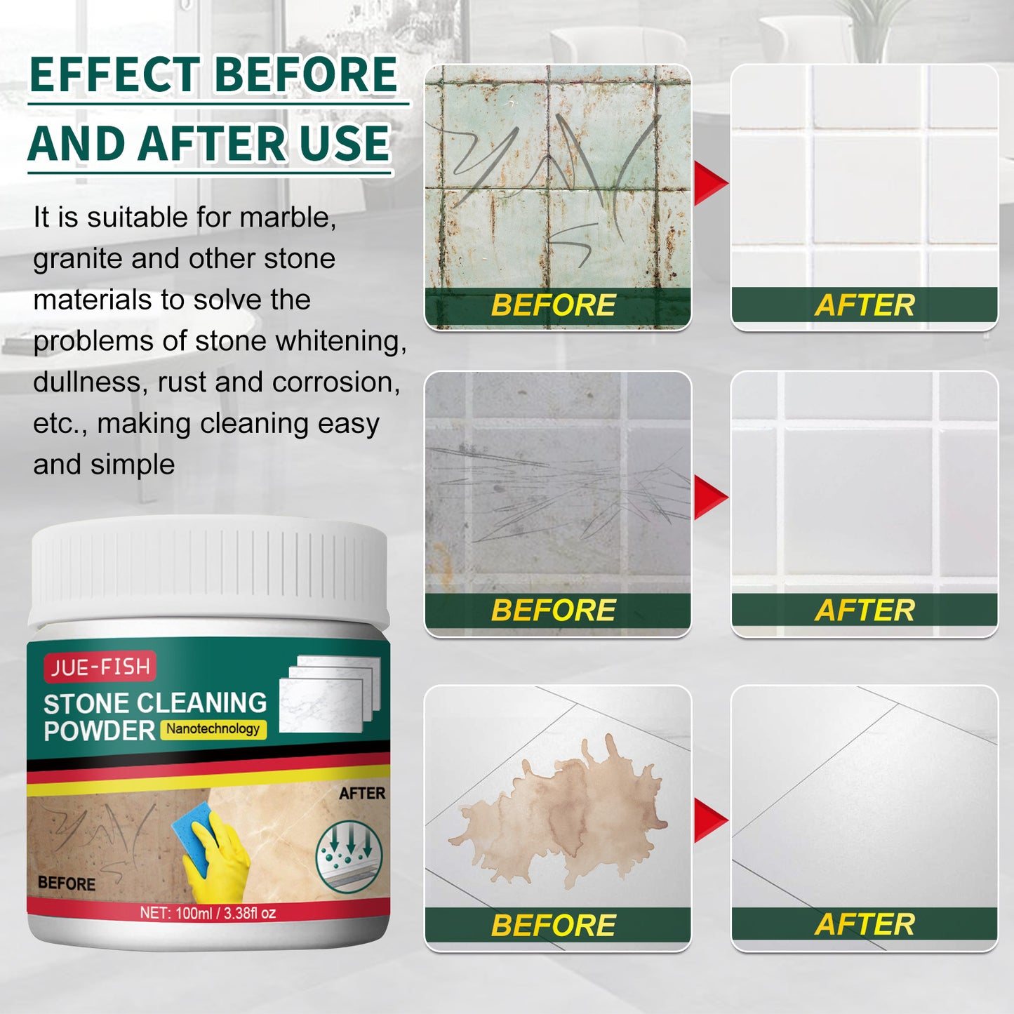 Stone Cleaning Powder for Quartz & Marble Countertops - 100ml