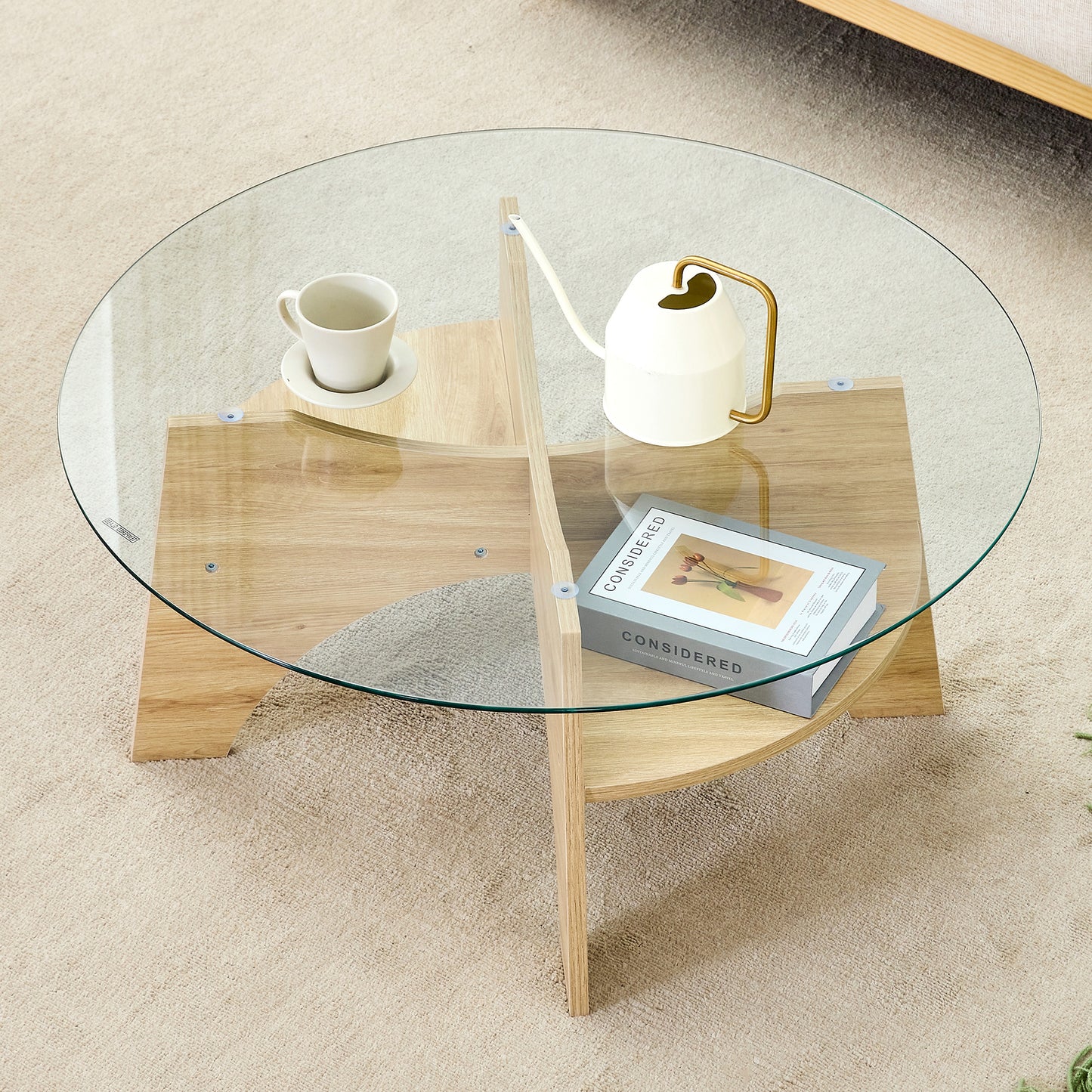 Round Tempered Glass Coffee Table - 31.5in Diameter, Multi-Functional