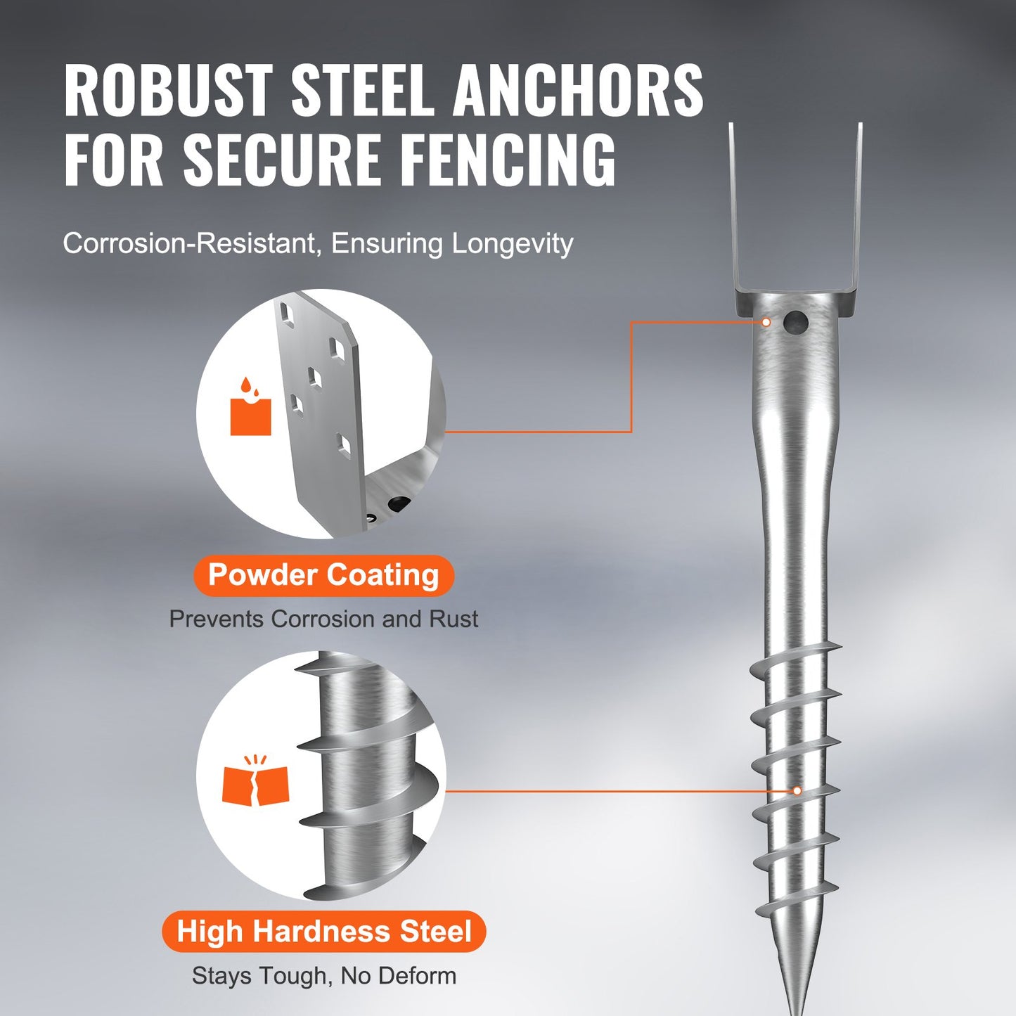 Heavy Duty Steel Ground Anchor for Fence and Mailbox Posts - Silver, 27.56"
