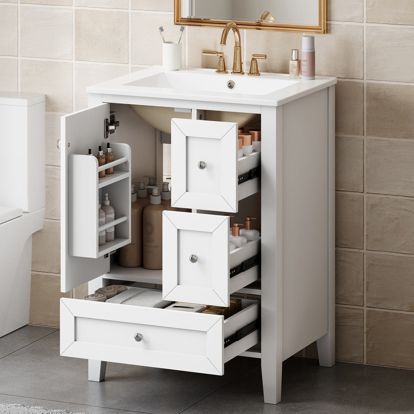 24-Inch Bathroom Vanity with Sink & Drawers - White