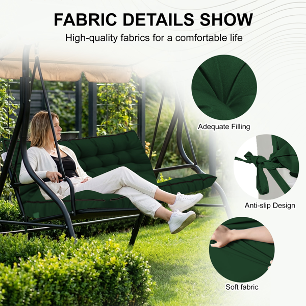 Outdoor Swing Cushion 70 Inch Waterproof 4in Thick Replacement Seat with Backrest & Ties for Patio Garden