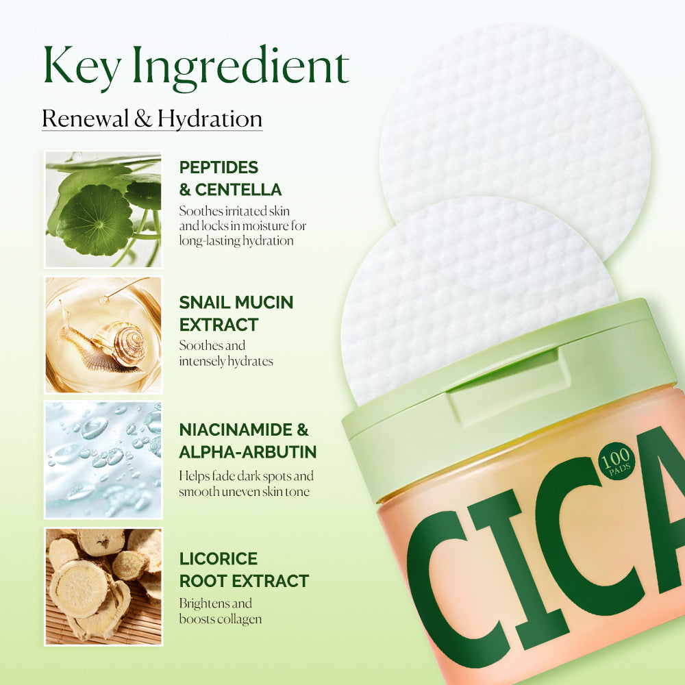 Centella Asiatica Cleansing Pads 100pcs - Skin Care Cotton Pads for Face & Dark Spot Toner