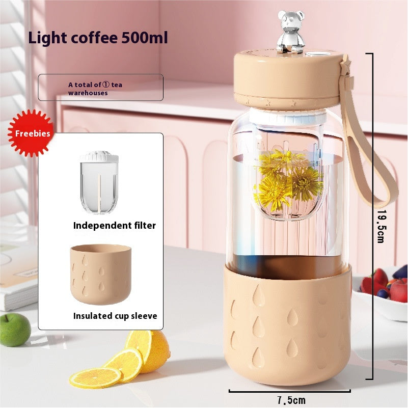 Magnetic Glass Water Cup with Tea Filter Sealed Leakproof Drinkware