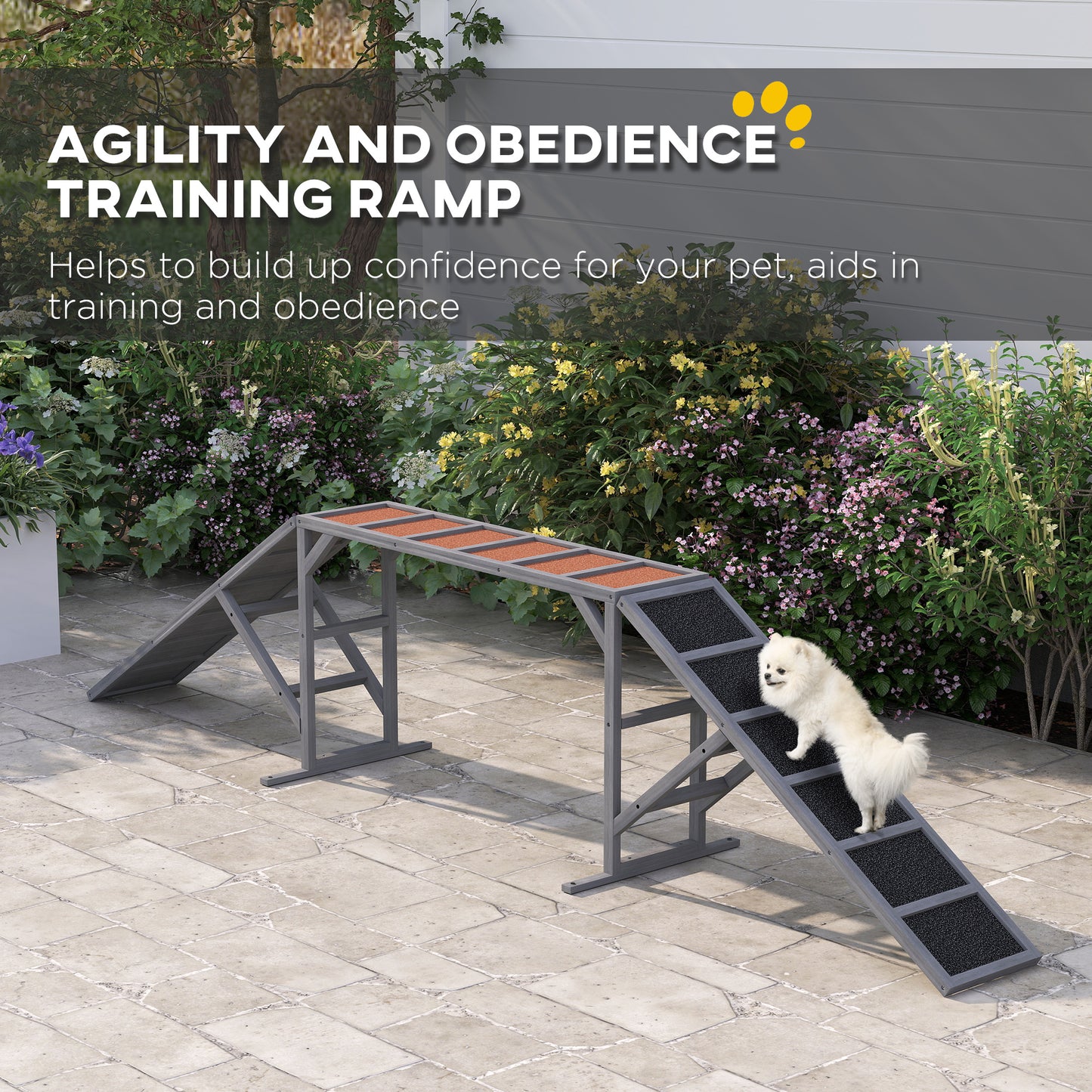 Dog Agility Ramp with Safety Bar & Non-Slip Surface - Outdoor Pet Training Equipment