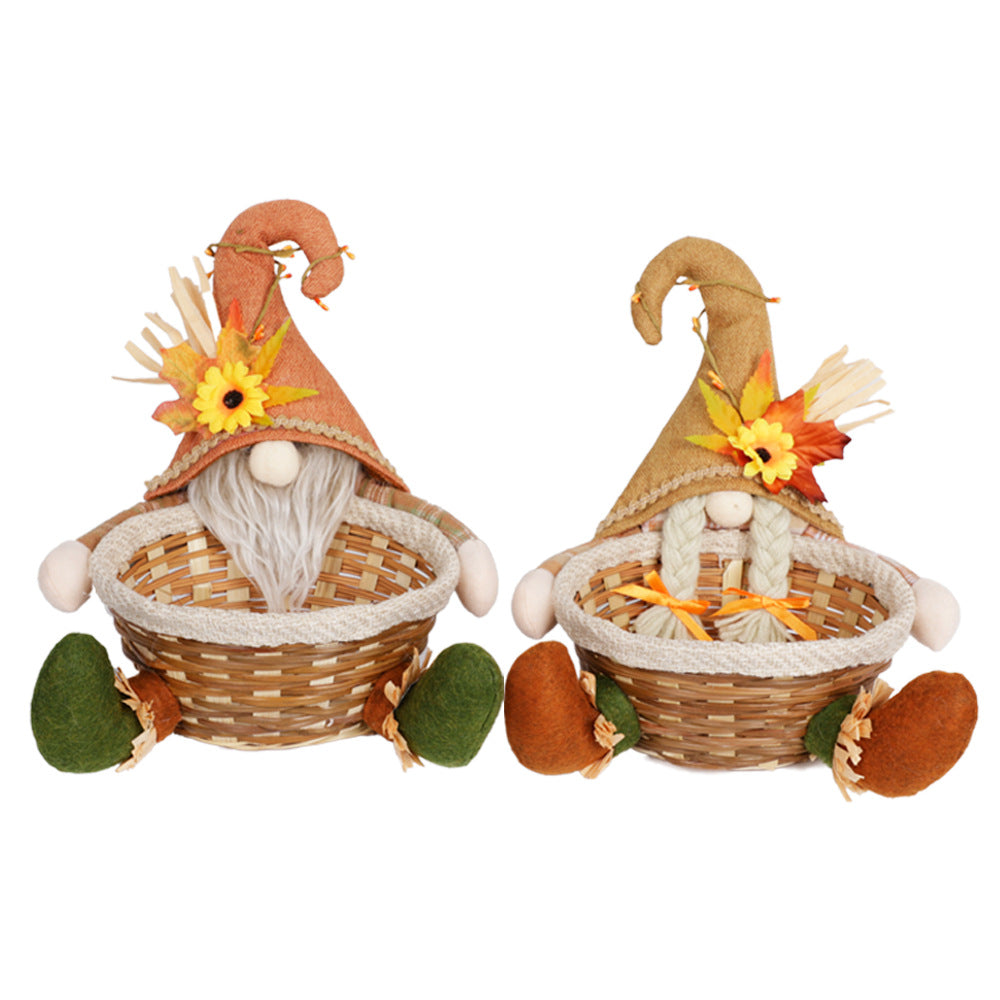Thanksgiving Holiday Decor Doll Basket Ornament - Maple Leaf Candy Theme