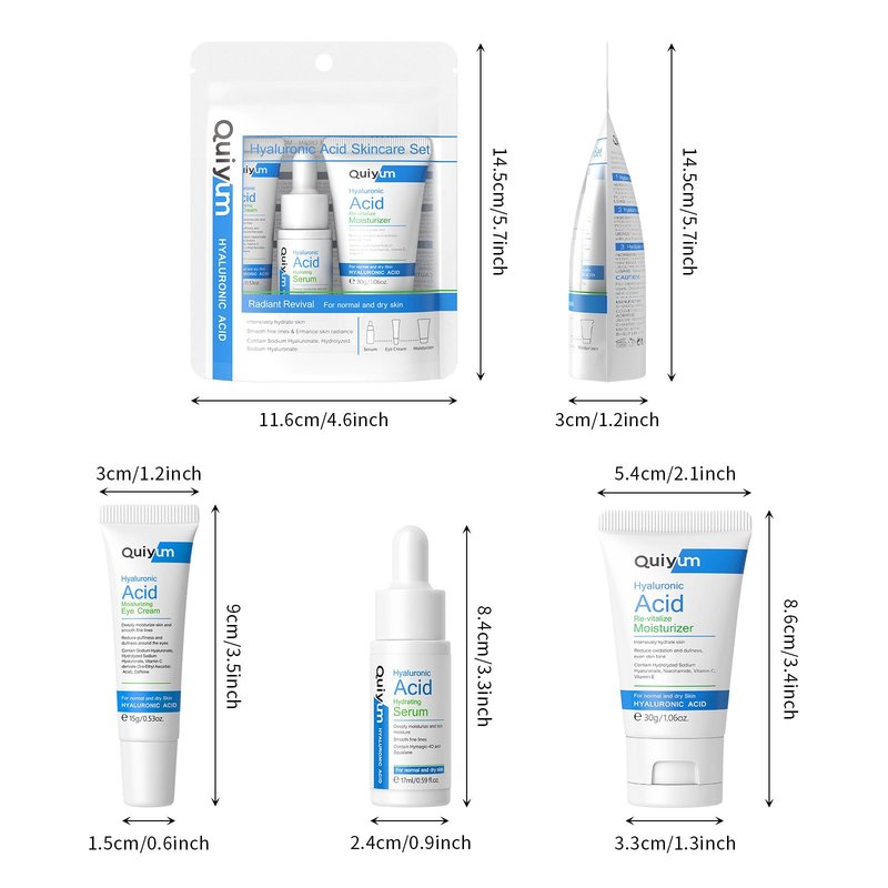 Hyaluronic Acid Skin Care Set - Moisturizing Facial Routine 3-Piece Kit