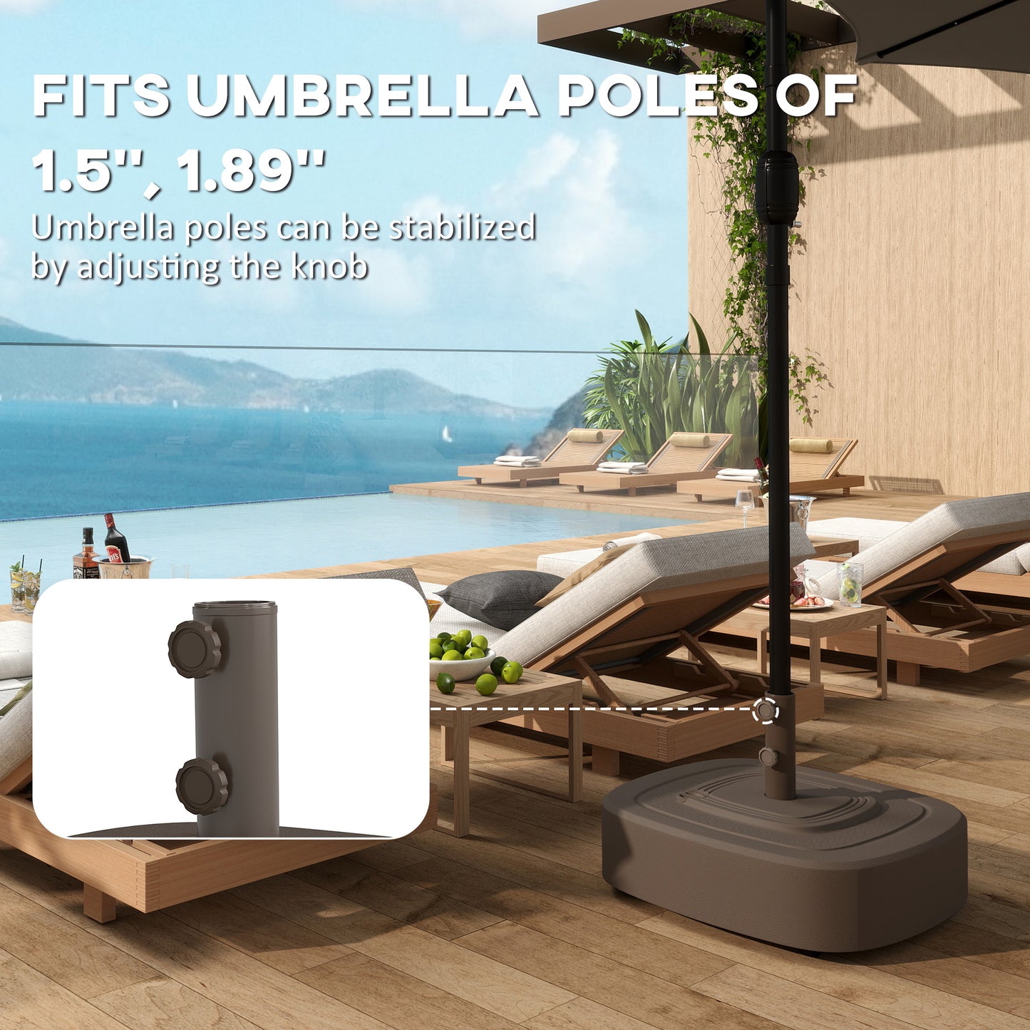 Patio Umbrella Base with Wheels for 1.5" and 1.9" Poles - Brown