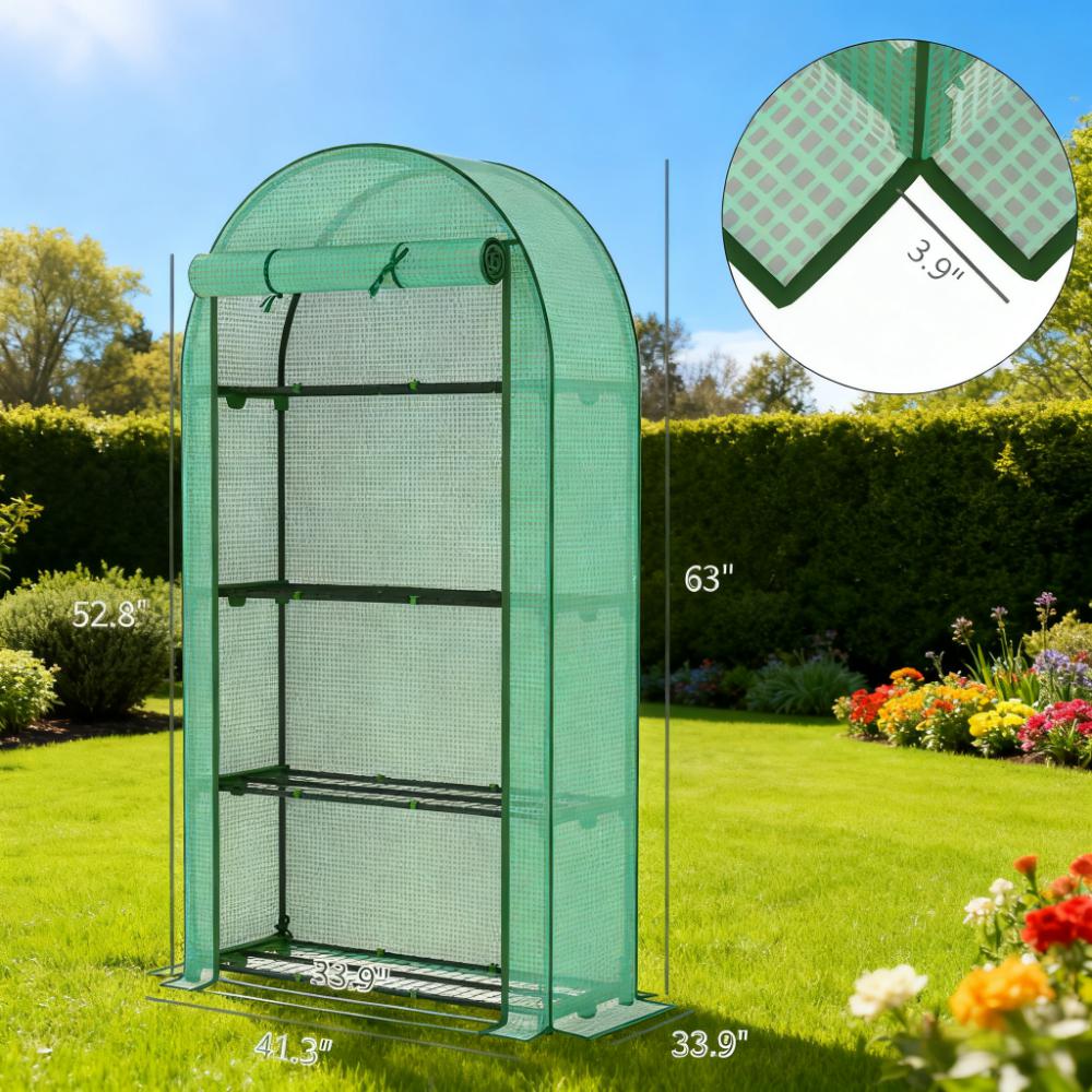 Portable Lean-To Greenhouse with 4 Shelves - Green
