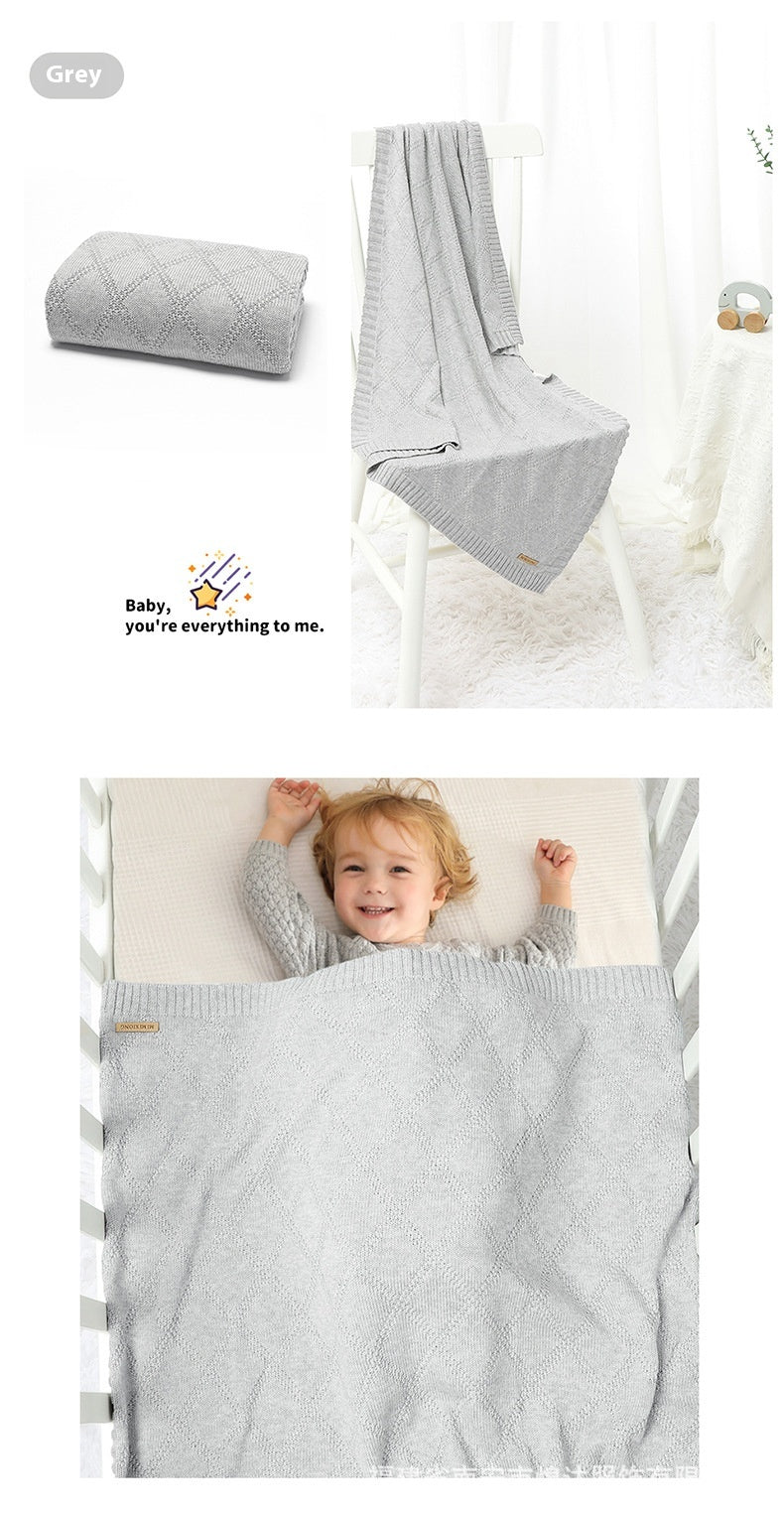 Baby Knitted Blanket 70x90cm Cotton Solid Color Bedding for Toddler