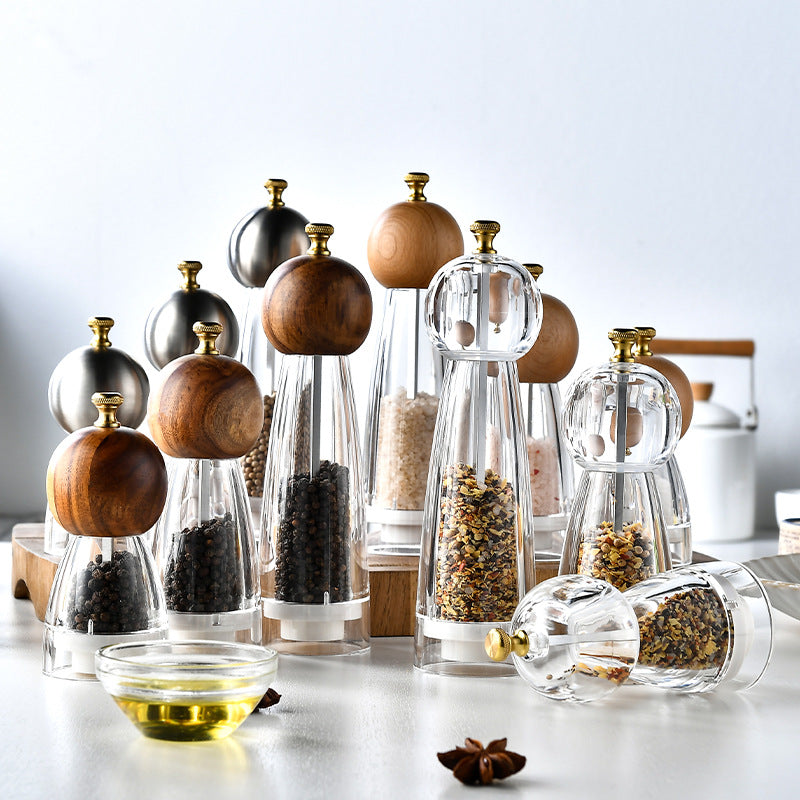 Manual Pepper Grinder with Acrylic or Stainless Steel Options - Kitchen Spice Mill