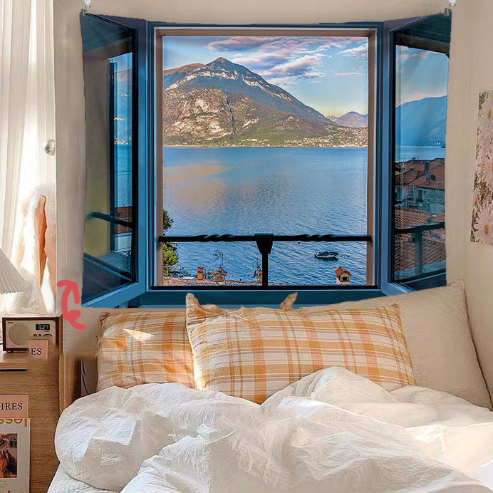 False Window Scenery Background Cloth for Home & Garden Curtains